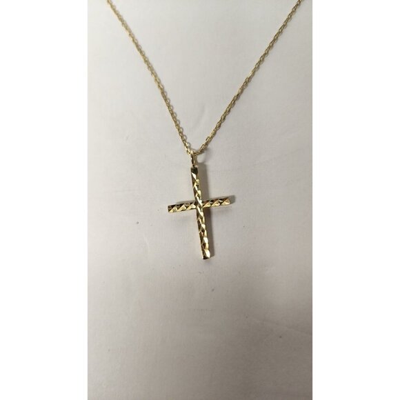925 SILVER GOLD TONE DIAMOND CROSS PENDANT NECKLACE 16" CHINA - Picture 2 of 11